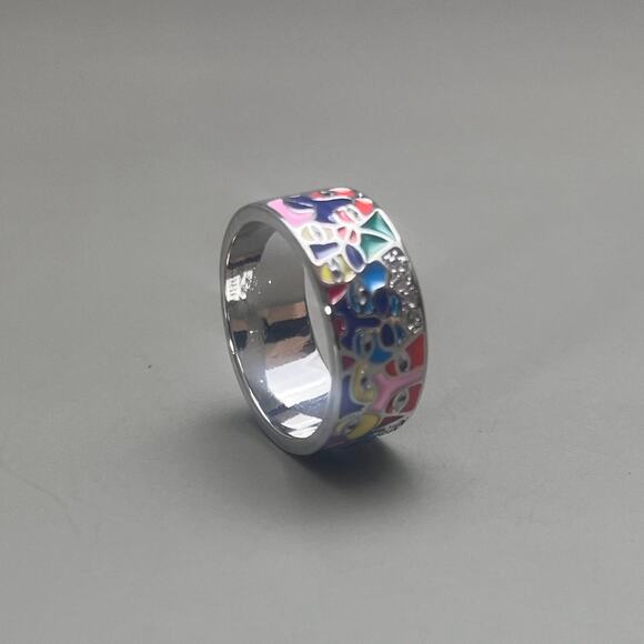 Y2K Vintage Silver Mosaic Ring – Size 8, Unisex, Brand New​ - Picture 3 of 7